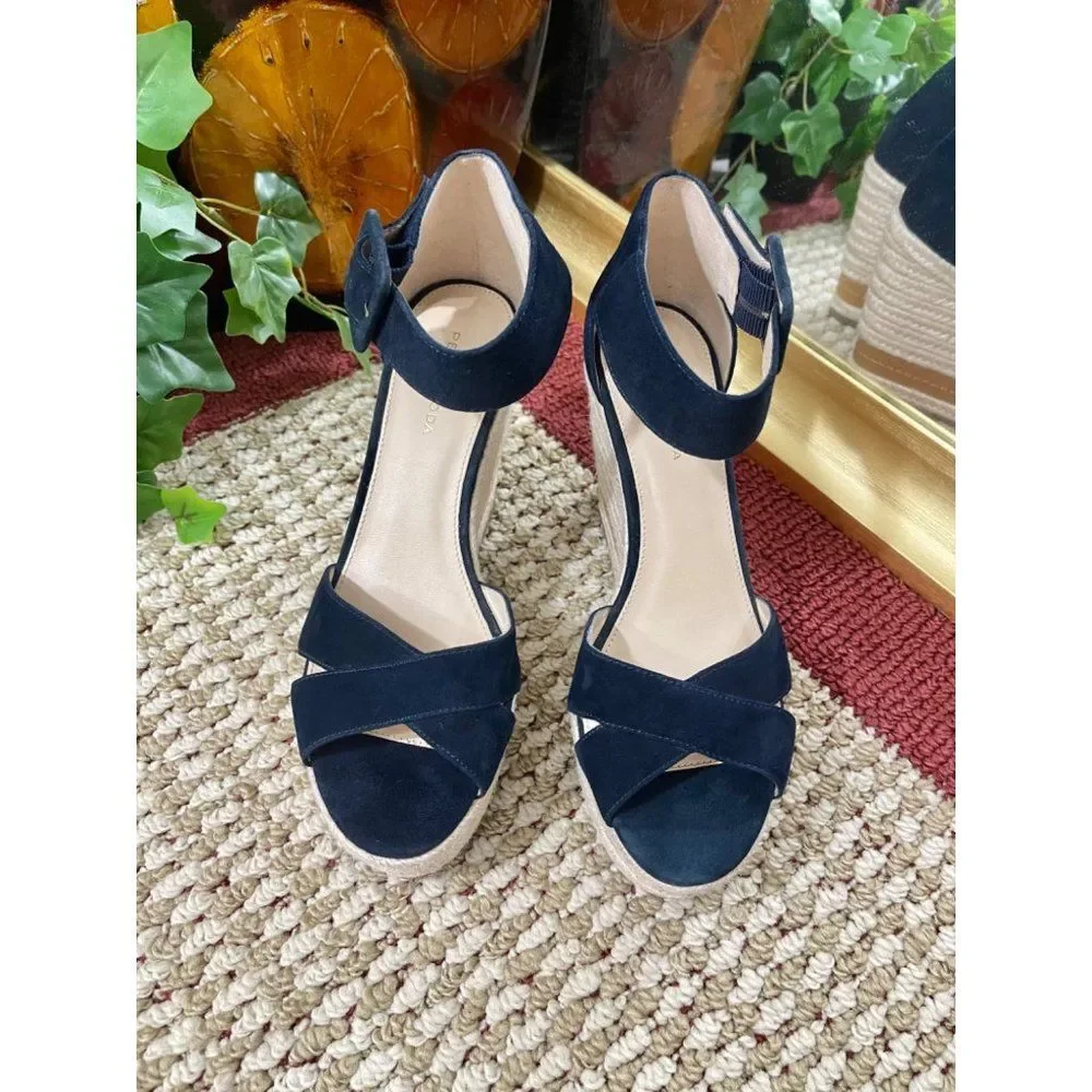 PELLE MODA Rowel Espadrille Wedge Sandal in Blue, 9.5